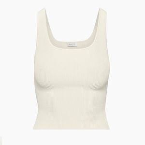 Babaton Sculpt Knit Squareneck Tank Top Matte Pearl Ribbed Contour